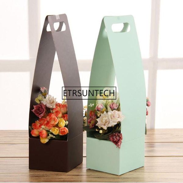 

gift wrap portable flower basket folded paper packaging box wedding home decoration packing florist 50pcs