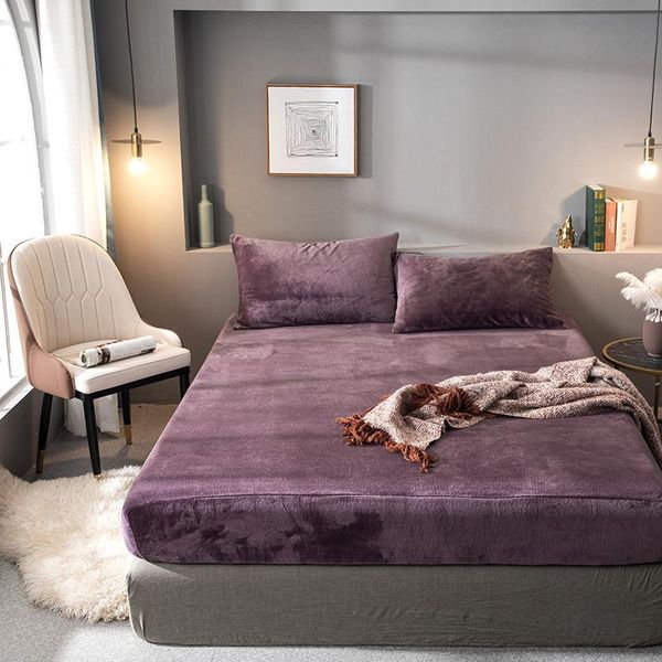 

sheets & sets home flannel bedding coverlet cover solid color fitted bed sheet winter warm bedspread adults mattress protector only