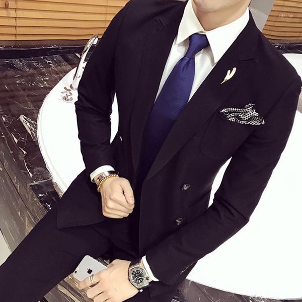 

men's suits & blazers two piece gentleman mas suit dinner full dress men business social wedding smoking mariage homme stylish prom tux, White;black