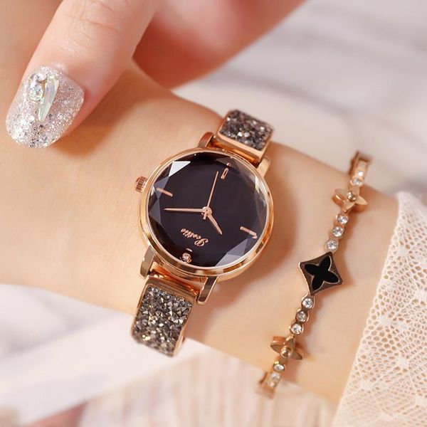 

wristwatches luxury crystal women elegant slim bracelet female clock fashion brand diamond cutting dial retro ladies relojes, Slivery;brown