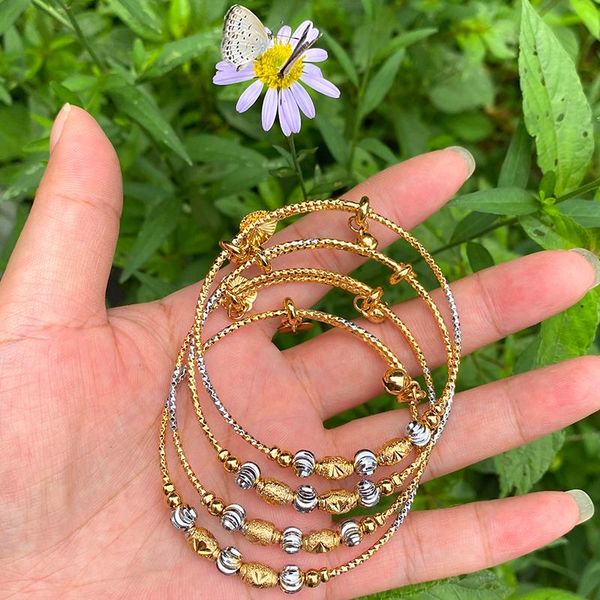 

bangle 4pcs adjustable gold silver dubai bangles for women ball african heart two-tones jewelry wedding gift, Black