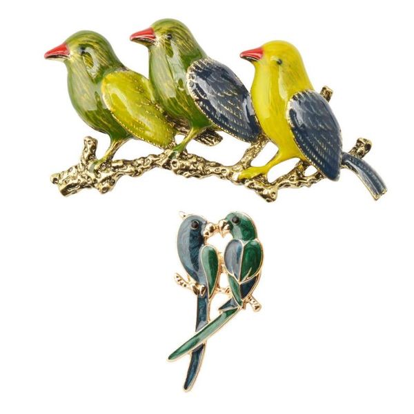 

pins, brooches 2pcs vintage green enamel bird brooch pin gold color tone costume jewelry gift, Gray