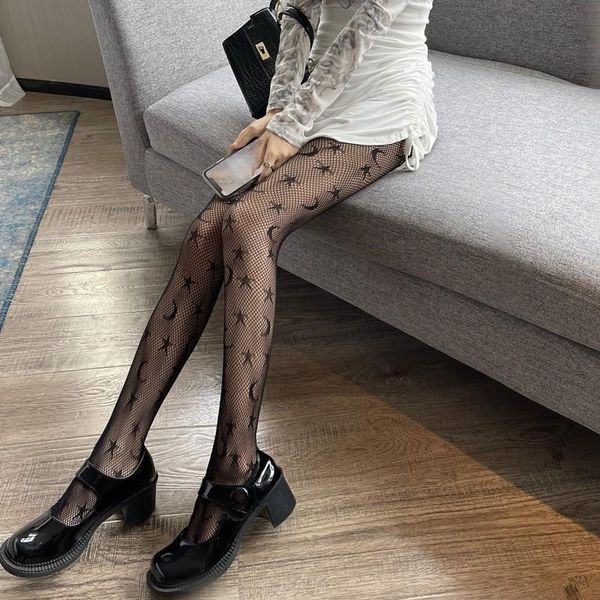 

socks & hosiery summer thin star moon fishnet stockings japanese jk girl cute sweet hollow out mesh tights women black white fish net pantyh