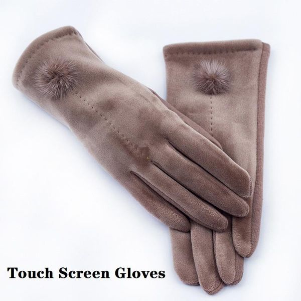 

five fingers gloves winter for women touch screen lady suede warm plush inside finger female elegant soft mittens, Blue;gray