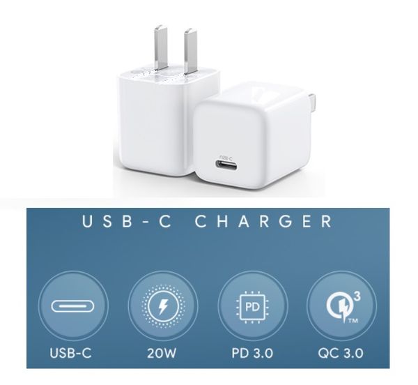 Carregadores de telefone celular USB C 20W Bloco de carregadores de carregador rápido de mini parede