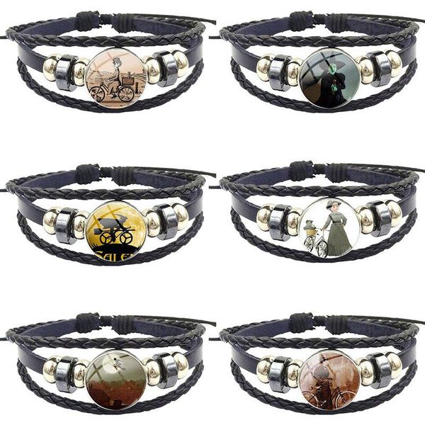 

charm bracelets for valentine's day gift jewelry with glass cabochon black leather bracelet bangle bicycle witch, Golden;silver