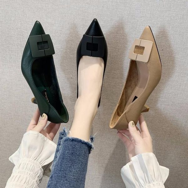 

dress shoes women woman pumps 2021 spring high heels elegant party slip on shallow fashion square buckle ladies, Black