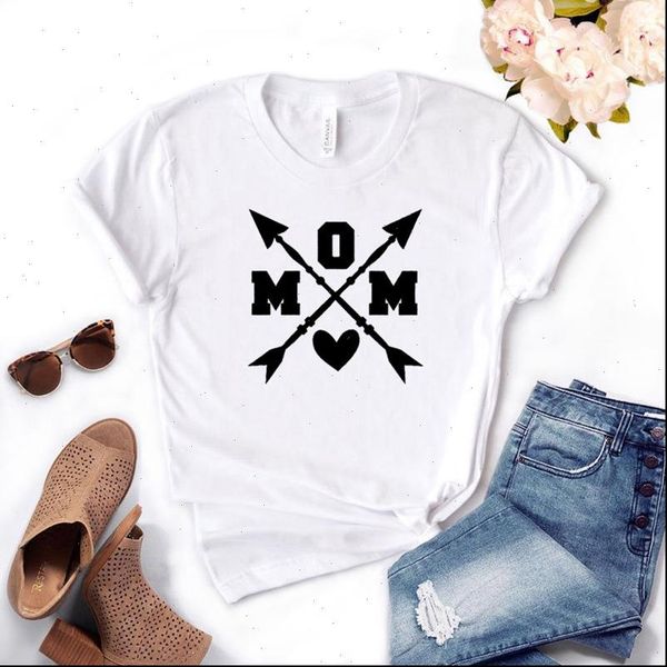 

women t shirt mom with arrow heart print tshirt women short sleeve o neck loose t shirt ladies causal tee shirt clothes, White