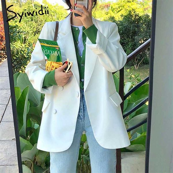 

syiwidii suit jacket white blazers for women long sleeve oversized coat loose green blazer office ladies black 210930, White;black