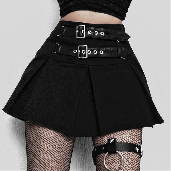 

buchke patchwork black skirt gothi high waist pleated skirt female goth punk y2k mini skirts women a line harajuku 2021