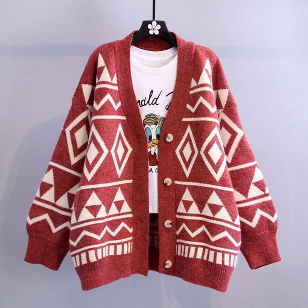 

fashion diamond sweater women's autumn winter 2020 new geometric loose jacket lazy wind thickened knitted cardigan luxury, White;black