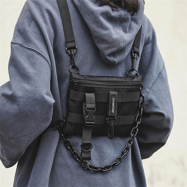 

functional tactical chest bag for men fashion bullet hip hop vest streetwear waist pack female black wild rig 220216