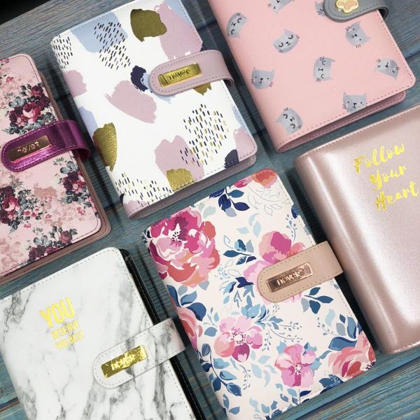 

notepads never original leather cover binder spiral notebooks and journal a6 personal agenda planner organizer office gift stationery, Purple;pink