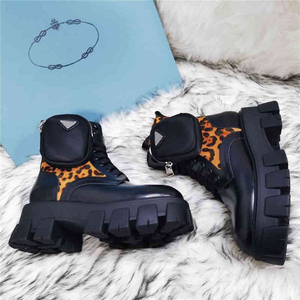 

women stylist rois boots ankle nylon combat and martin winter nyion bouch attached shoes real leather removable pocket with box, Black