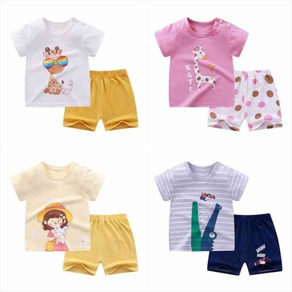 

summer newborn infant baby boy clothes set cotton short sleeved t-shirt pants 2-piece sets toddler girls clothing outfits, White