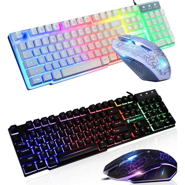 

1set t6 rainbow led backlit multimedia ergonomic usb gaming keyboard wired mouse and mouse pad for pc lapcomputer users game