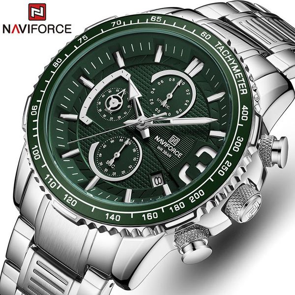 

wristwatches relogio masculino naviforce fashion sport mens watches stainless steel quartz clock waterproof big dial watch men, Slivery;brown