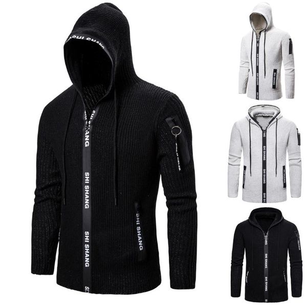 

men's casual slim-fitting cardigan zipper hooded sweater jacket, White;black