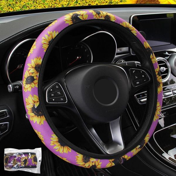 

steering wheel covers leepee stretchy neoprene universal car styling sunflower floral print auto non slip cover
