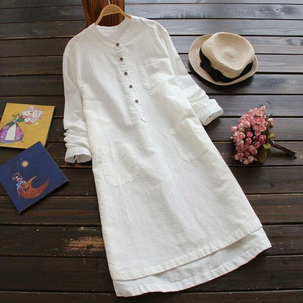 

casual dresses women long shirt dress oversize asymmetrical blouse cotton mini plus, Black;gray
