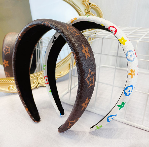

fashion leather headband women luxury brand designer mixed color wide-sided striped headband all-match hair accessories and jewelry, Silver