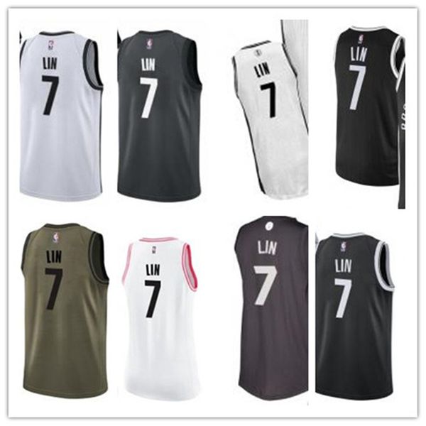 

custom net leave name number 7 jeremy lin white black green brown basketball jersey men women youth jerseys, Black;red