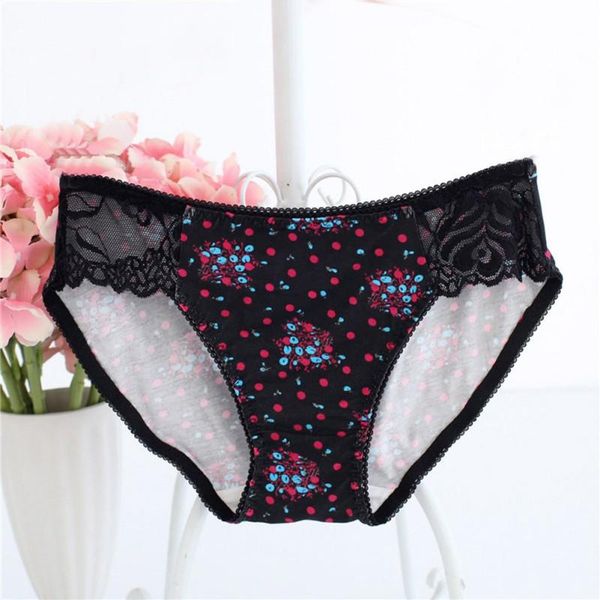 

women's panties women and breathable lace low waist briefs ultra thin floral printing triangle underwear, Black;pink