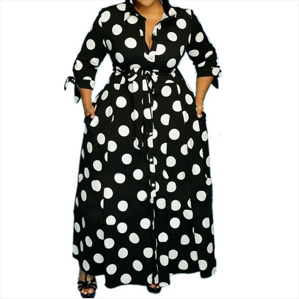 

autumn maxi high waist casual womens dresses long sleeve polka dot ladies office plus size dropshipping wholesale, Black;gray