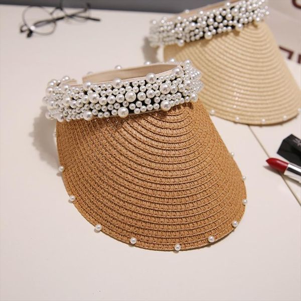 

[ewq] summer pearl hat female empty straw sunscreen sun queen holiday fisherman 5 color cap qv558, Blue;gray