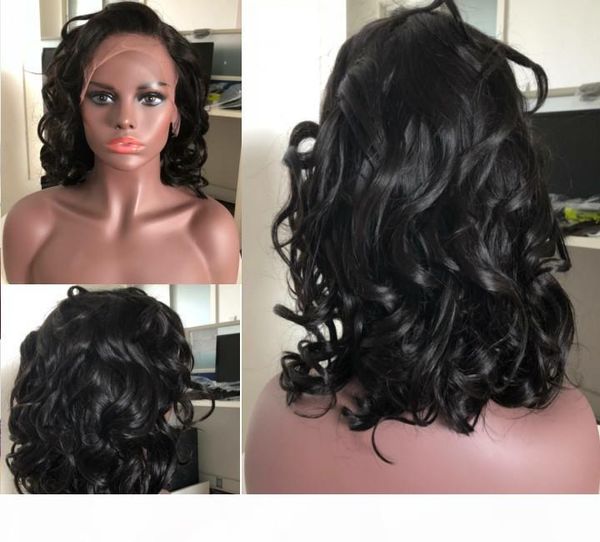 

9a grade selling bob wavy glueless full lace wig loose wave virgin brazilian human hair bob lace front wig ing, Black;brown