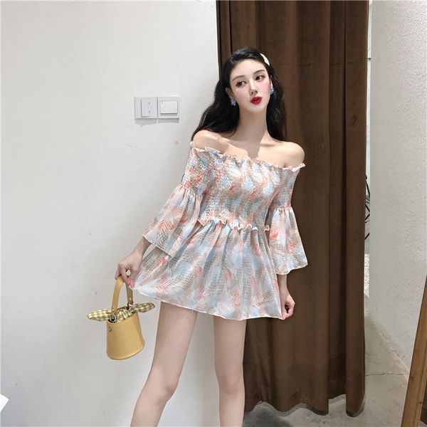 

women's blouses & shirts 2021 fashion clothing blouse women early autumn korean style slash neck loose long sleeve chiffon, White