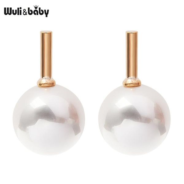 

dangle & chandelier wuli&baby round pearl earrings for women 2-color simple match drop gifts, Silver