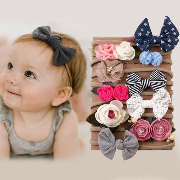 

10pcs baby girls hair accessories girl bowknot flower headband newborn hair band kid hair accessories, Blue