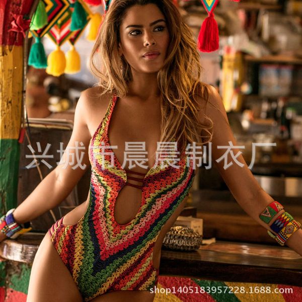 

new multi color triangle one piece women's printed bikini swimsuit, White;black