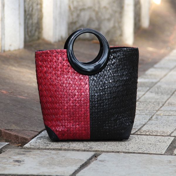 

bag bamboo straw woven brown stuff sackstotes women's rattan straw hand