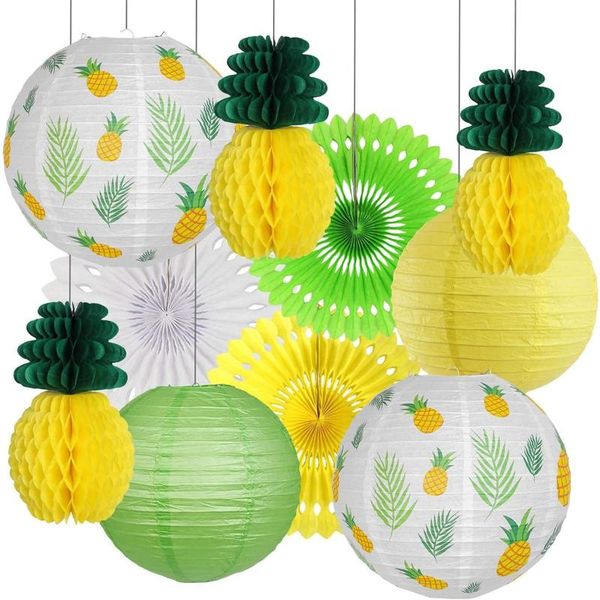 

decorative objects & figurines 10pcs pineapple party decor paper lanterns hawaiian supplies wedding home diy lantern pompom drop