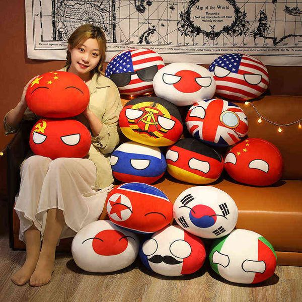 10-40cm kawaii polandball bolinhos almofada de pelúcia china EUA França Países Bonecas Bola de Implacado Crianças Soft Decor Decor Gift Y211119