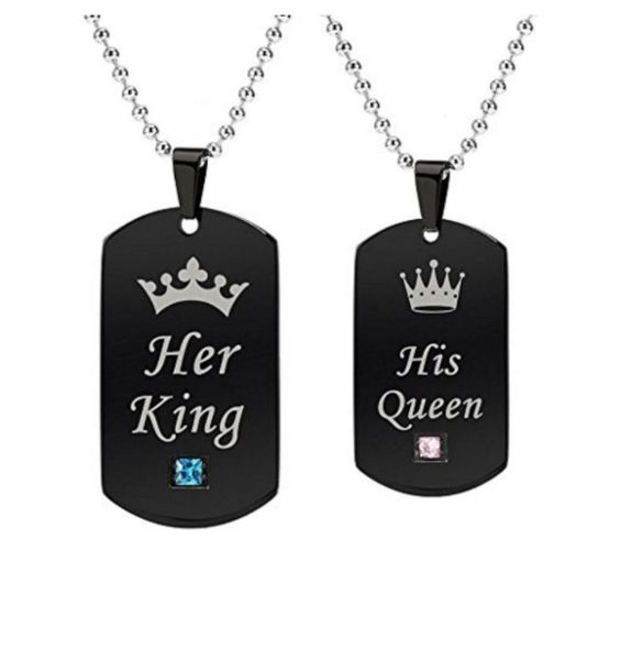 

pendant necklaces lover her king his queen crown letter crystal heart lovers for women men valentine's day gift couple jewelry, Silver