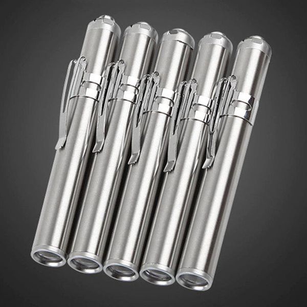 

100pcs/lot stainless steel mini pocket pen clip led torch light