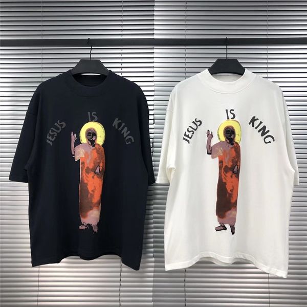 

2021 new t-shirt kanye west t-shirts high-quality portrait of print jesus is king tee oversize xrfi, White;black