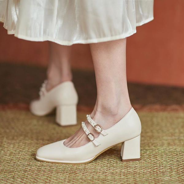 

dress shoes women pumps high heels square toe chunky heel buckle black white mary janes street platform retro