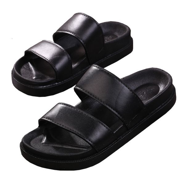 

gesp real leather slides shoes effects thick sole hooks beach sandals women outside slippers summer 35-41, Black