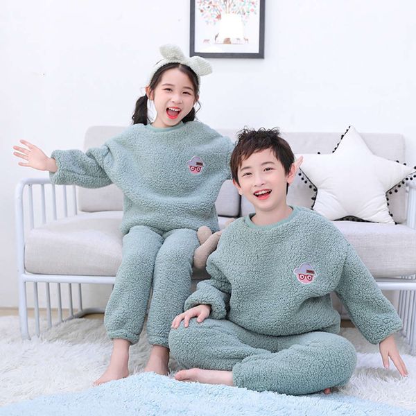 

children's cashmere pajamas in autumn and winter, Blue;red