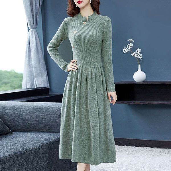 

new women 2021 spring autumn midi knitted long sleeve sweater es female casual clothes ladies elegant slim vestidos a671q040, Black;gray