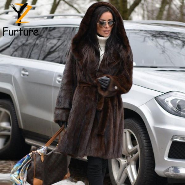 

women's fur & faux recommend real mink coat natural thicken hooded slim belt fashion women warm winter wear mkw-028, Black