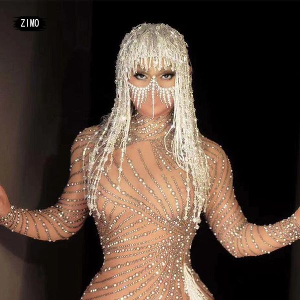

hair accessories designer silver sequin crystal tassel wigs women birthday party rhinestone fringes headwear gogo stage dancer singer