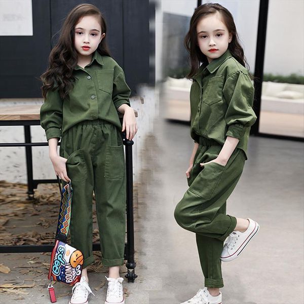 

kids costume teen girls clothing set autumn armygree blouse pants suit school tracksuit clothes 10 12 years, White