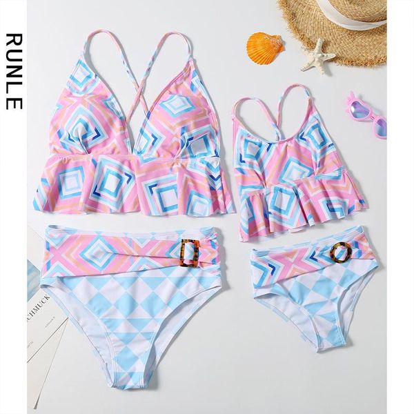 

parent child swimsuit female separate bathing suit women with shorts for mayan bath new 2021 print falbala bikini plaid