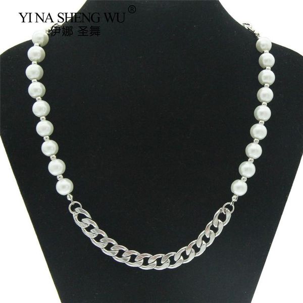 

chains pearl stitching cuban chain choker necklaces design male trendy same paragraph female hip hop necklace jewelry accessories, Silver