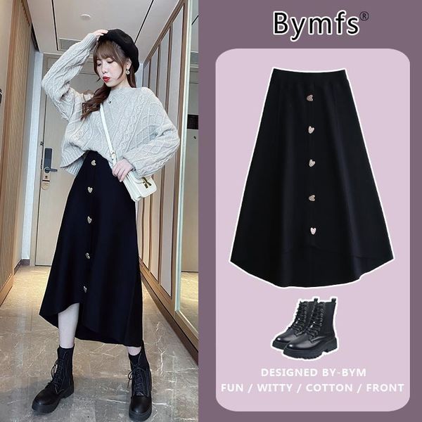 

female skirt autumn look thin mid-length black temperament knitted high to-line waist y89 kid7